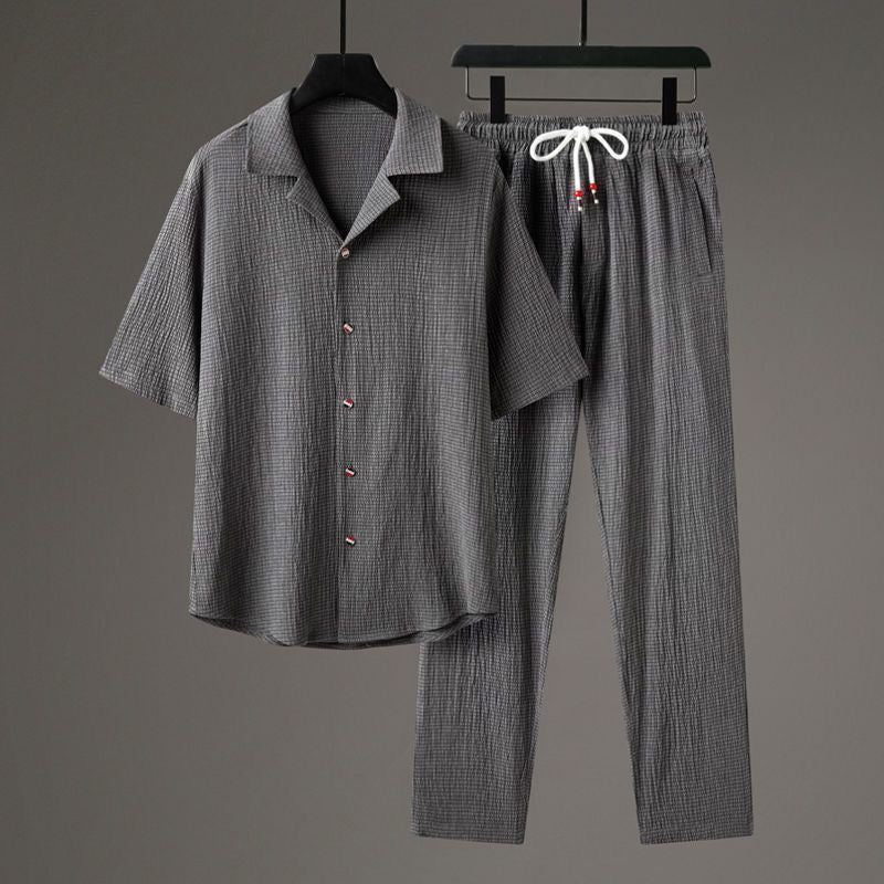 Fashion Jacquard Short-sleeved Shirt Trousers Suit