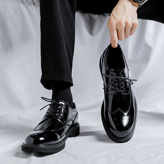 Mid-top British Patent Leather Shoes Big Toe All-match