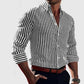 Ins Stripe Printed Long Sleeve Shirt Men Fashion Casual Lapel Button Top Clothing