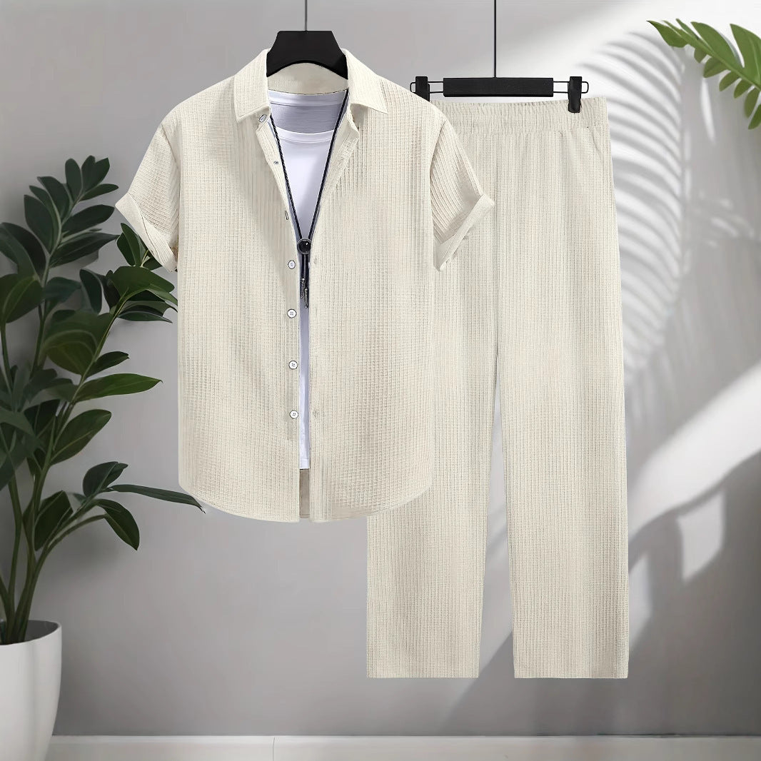 Fashion Jacquard Short-sleeved Shirt Trousers Suit