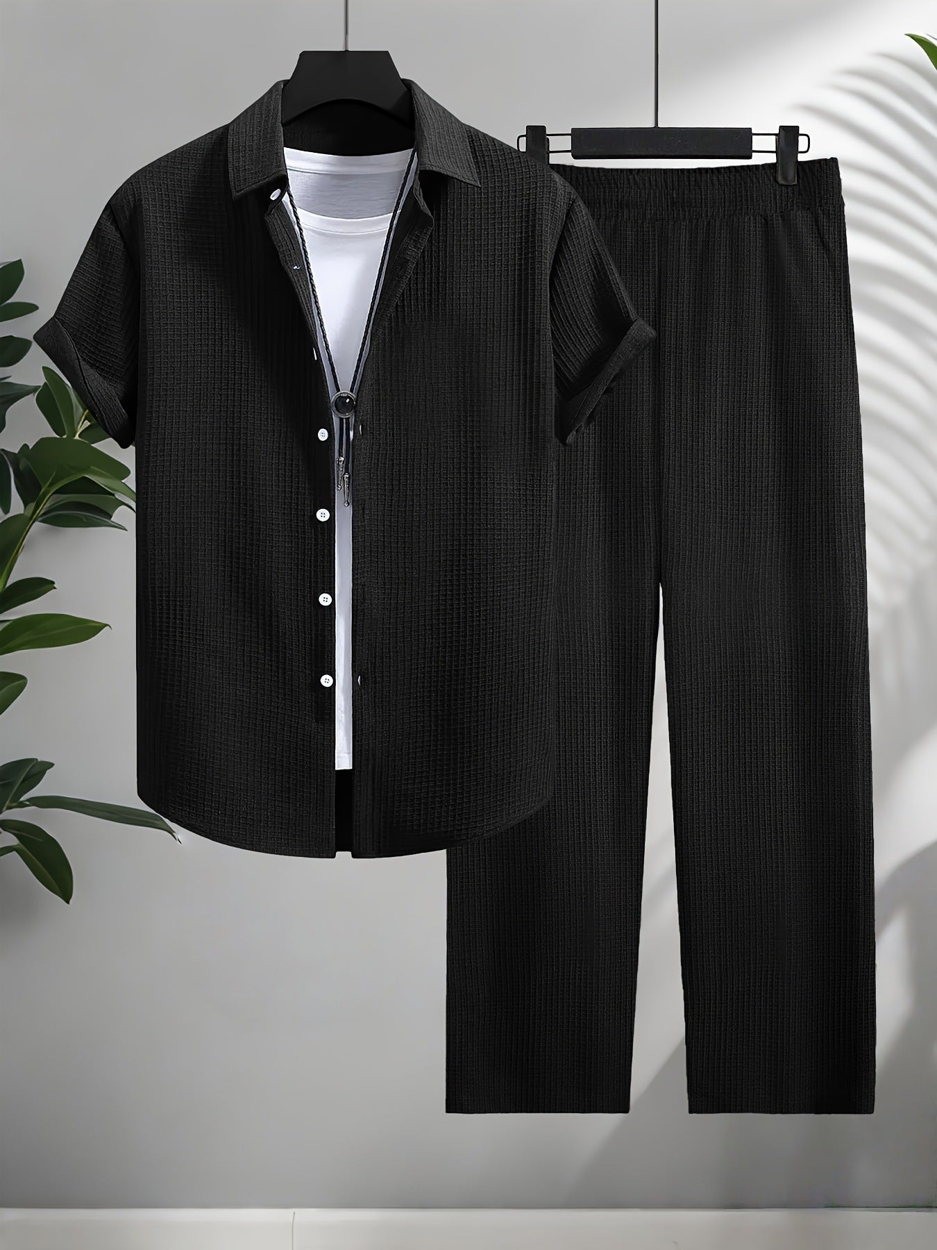 Fashion Jacquard Short-sleeved Shirt Trousers Suit