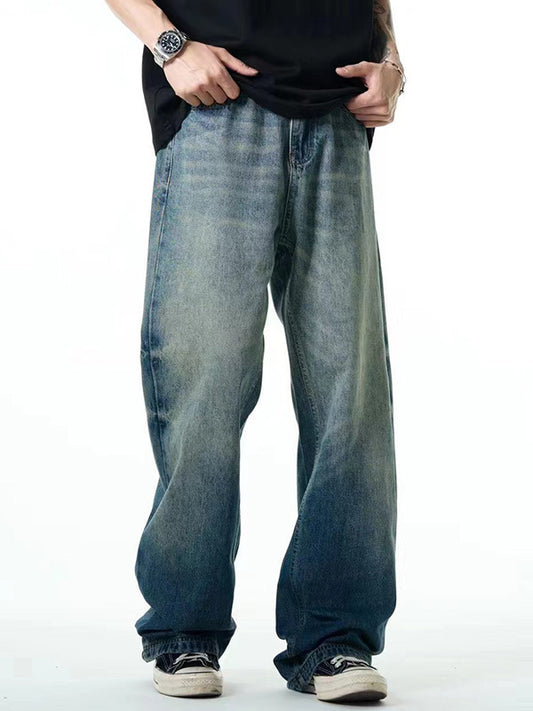 Fashion Blue Washed Worn Jeans Men