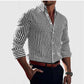 Ins Stripe Printed Long Sleeve Shirt Men Fashion Casual Lapel Button Top Clothing