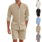 Summer Short Shirt Suit Fashion Lapel Button Down Short Sleeve Top And Drawstring Shorts Beach Clothing For Men