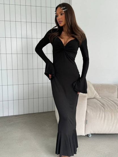 V-neck Elegant Ins Ruffle Sleeve Long Sleeve Summer Dress