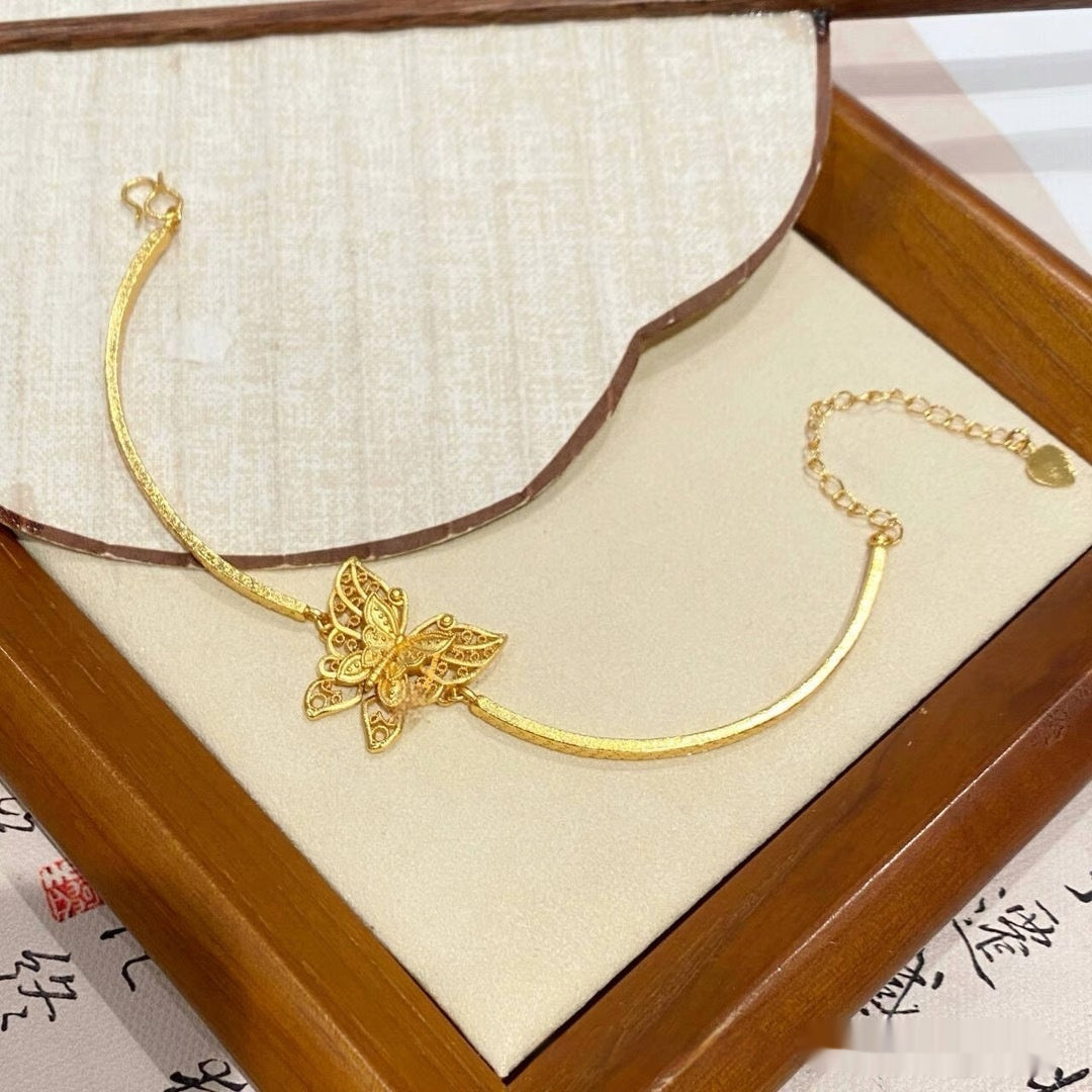 Ancient Silk Butterfly New Chinese Retro Hemp Pattern Half Bracelet Bracelet