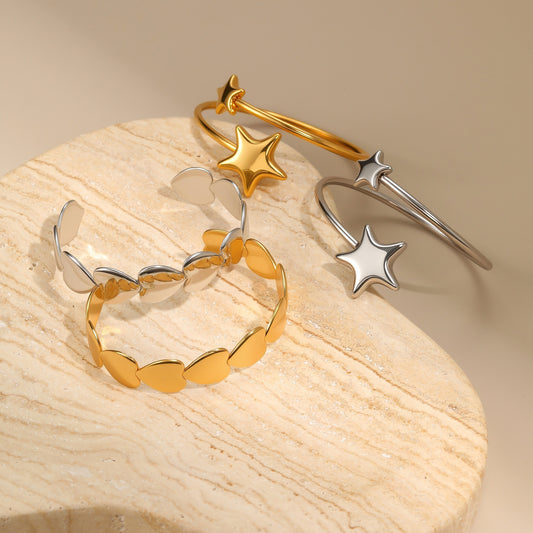 Heart-shaped Five-pointed Star Bracelet Does Not Fade Gold-plated Delicate Opening