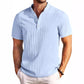 Summer Stand Collar Buttons Short Sleeve T-shirt Solid Color Stripe POLO Shirt Fashion Casual Beach Clothing For Men