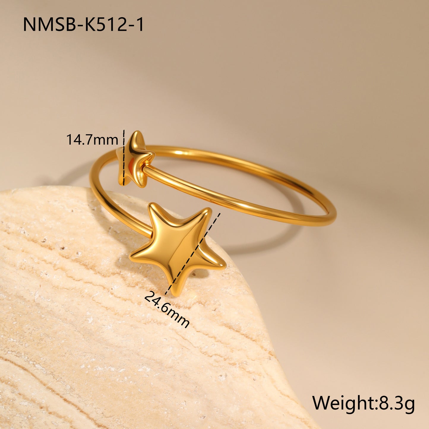 Heart-shaped Five-pointed Star Bracelet Does Not Fade Gold-plated Delicate Opening