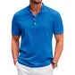 Summer Stand Collar Buttons Short Sleeve T-shirt Solid Color Stripe POLO Shirt Fashion Casual Beach Clothing For Men