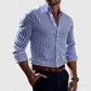Ins Stripe Printed Long Sleeve Shirt Men Fashion Casual Lapel Button Top Clothing