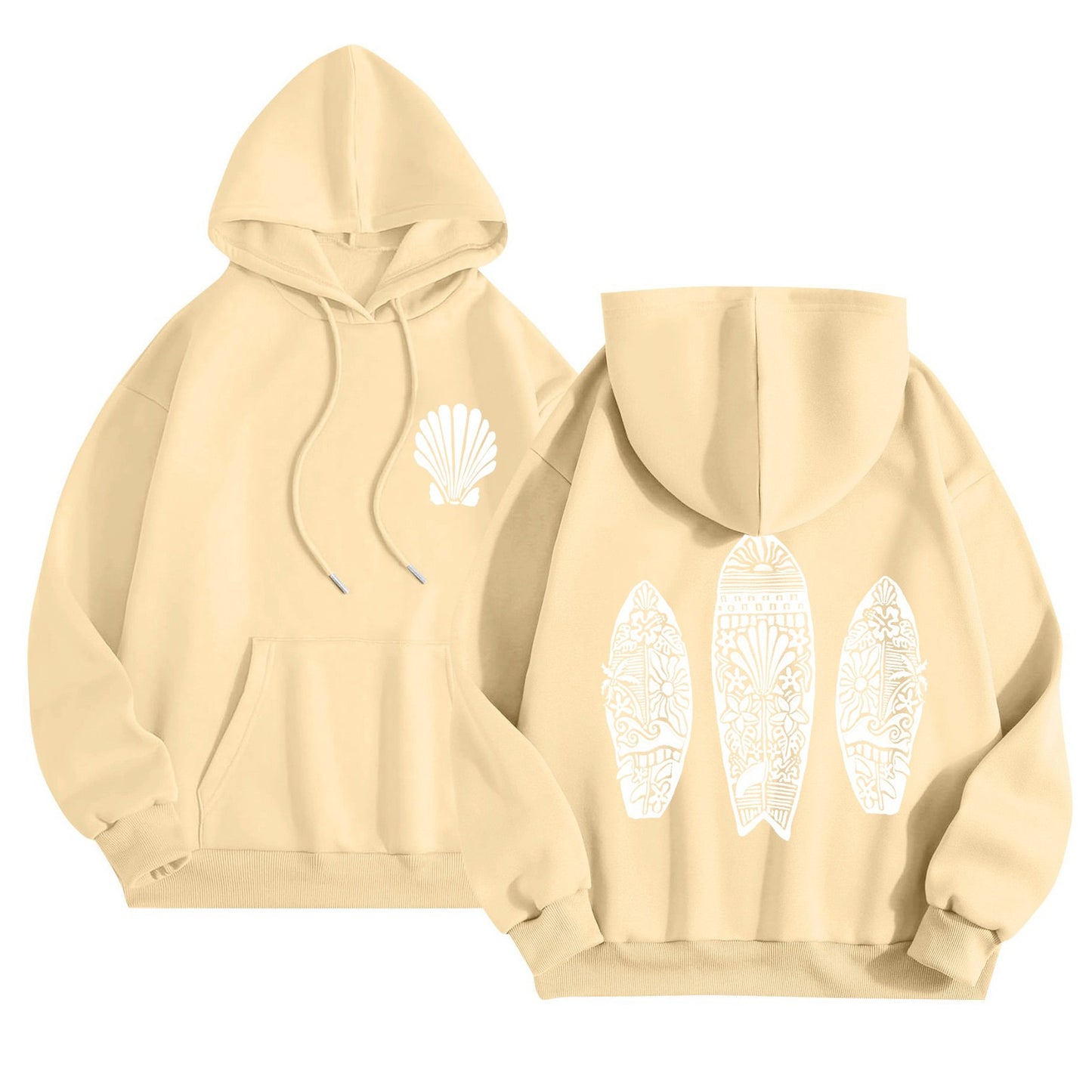 Simple Floral Letter Printing Drop-shoulder Sleeve Ladies Hoodie