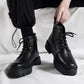Men's High-top Side Zipper Leather Shoes Black Mid-Top Increased By Worker Boot