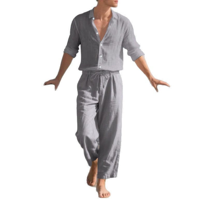 Loose Casual Long Sleeves Shirt And Trousers Two-piece Set