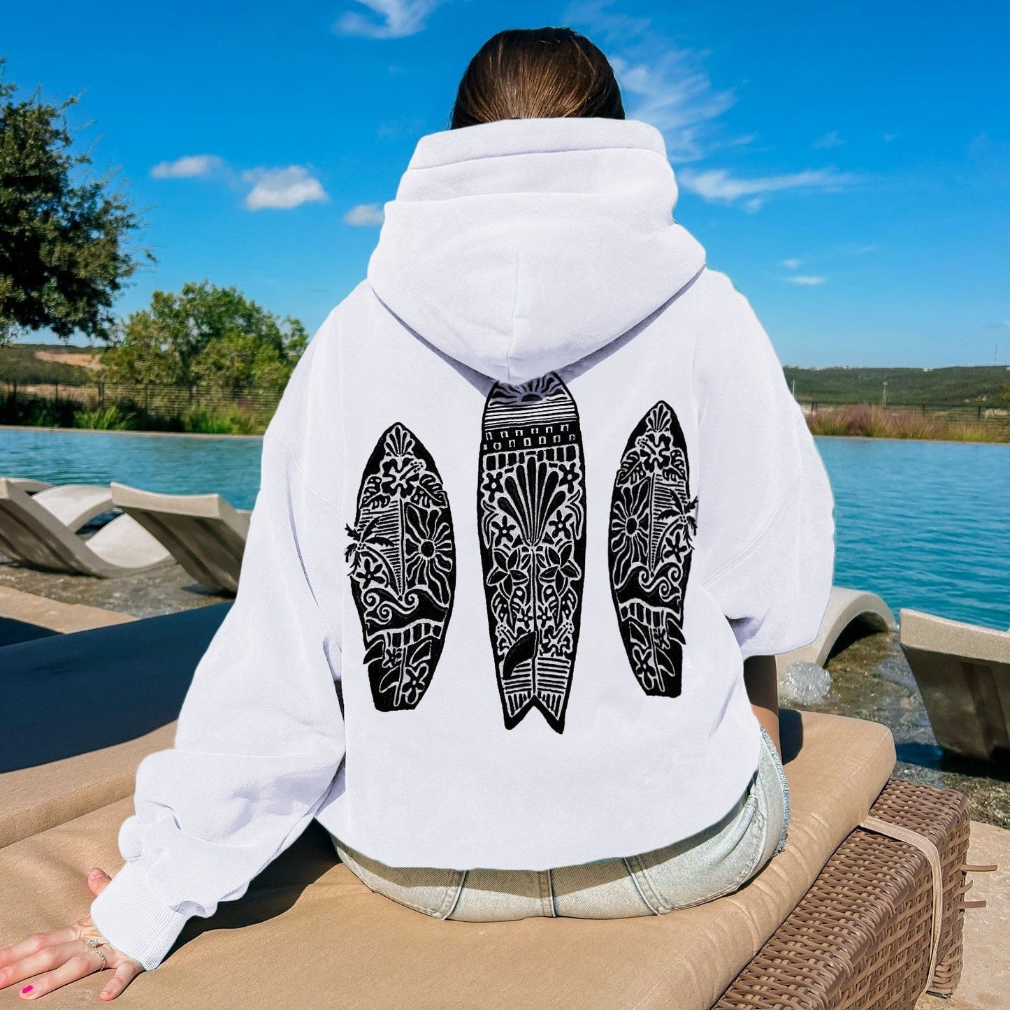 Simple Floral Letter Printing Drop-shoulder Sleeve Ladies Hoodie