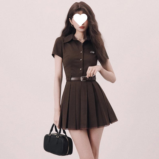 Women's Retro American Temperament Overall Short Sleeve Dress