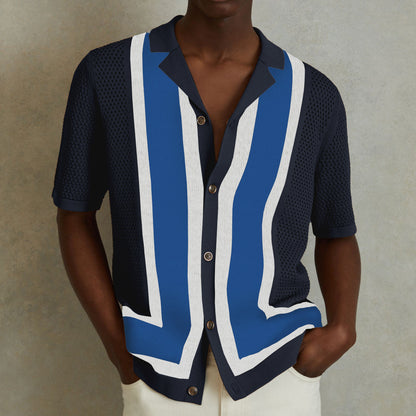 Men's Summer New Striped Contrast Color Knitwear Top