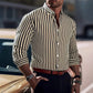 Ins Stripe Printed Long Sleeve Shirt Men Fashion Casual Lapel Button Top Clothing