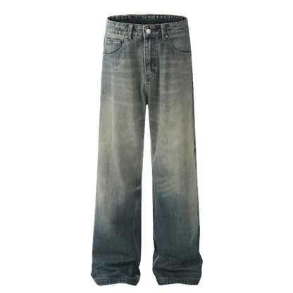 Fashion Blue Washed Worn Jeans Men