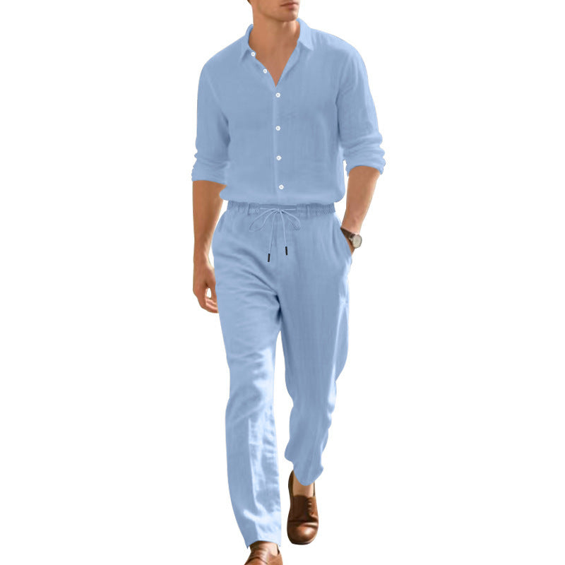 Loose Casual Long Sleeves Shirt And Trousers Two-piece Set