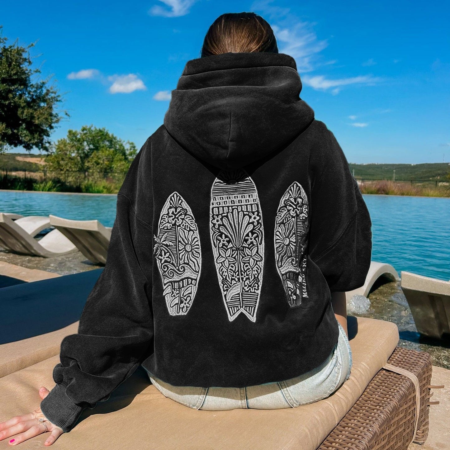 Simple Floral Letter Printing Drop-shoulder Sleeve Ladies Hoodie