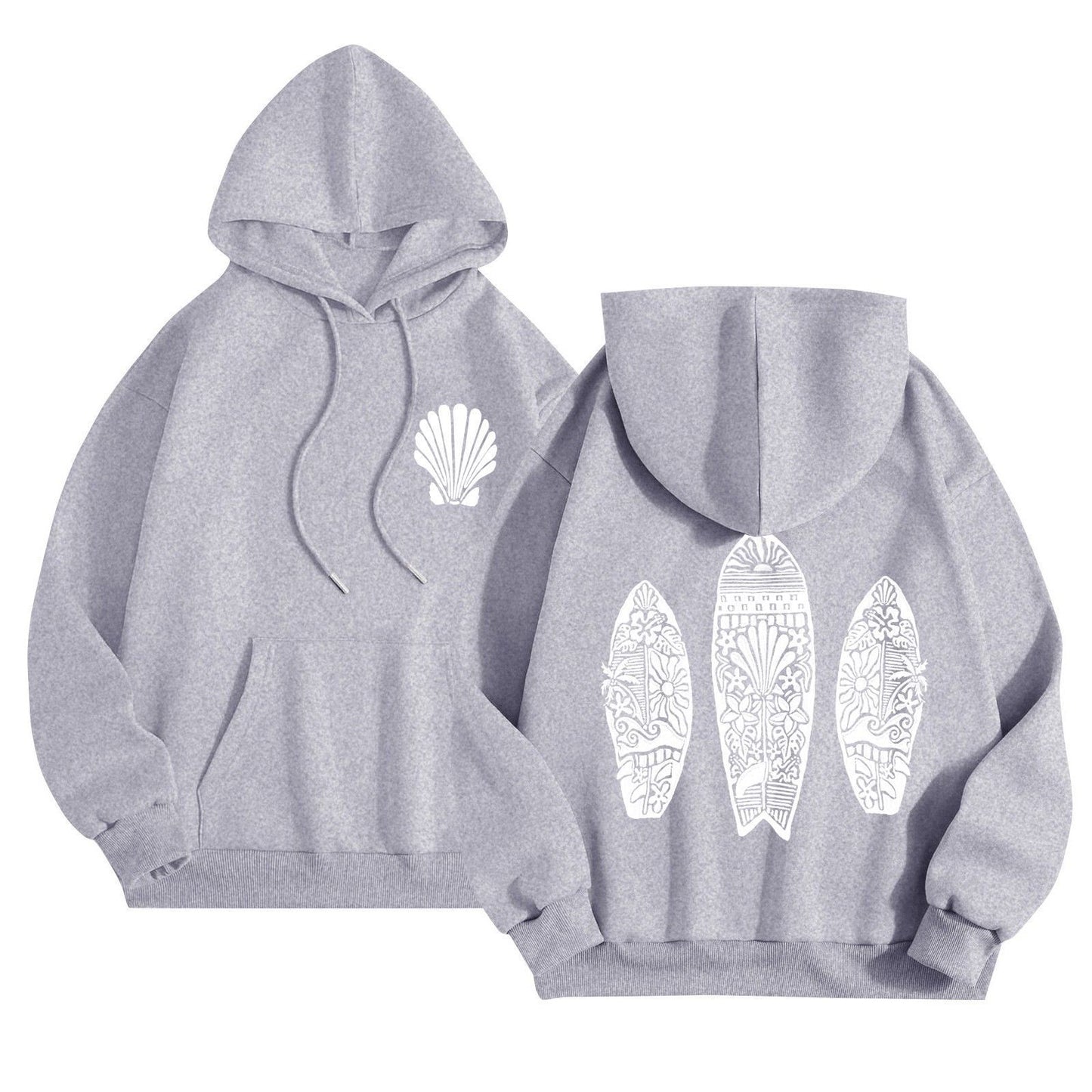 Simple Floral Letter Printing Drop-shoulder Sleeve Ladies Hoodie